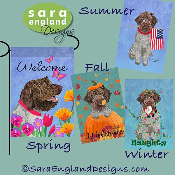 Wirehaired Pointing Griffon Four Seasons Flag Set - Set of 4 Flags - One Predetermined Design for Each Season