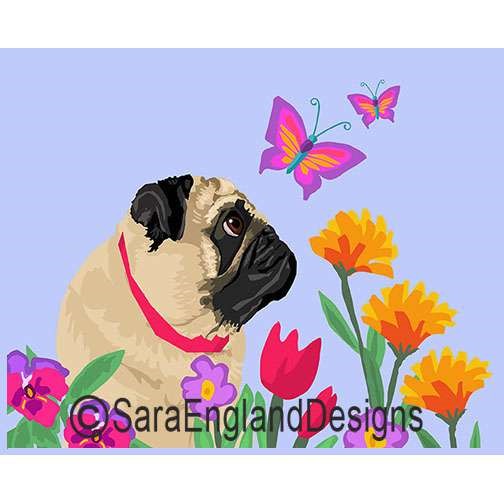 Pug - Garden - Two Versions - Fawn