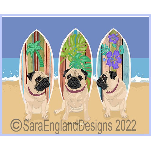 Pug - Surf Doggies - Three Versions - Fawn