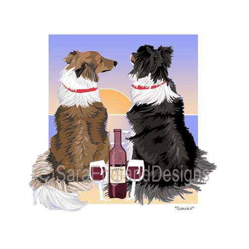 Shetland Sheepdog (Sheltie) - Sunset (W/ Wine) - Two Versions - Mixed
