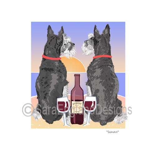 Schnauzer-Miniature - Sunset (W/ Wine) - Two Versions - Cropped Ears
