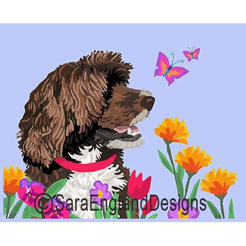 Portuguese Water Dog - Garden - Two Versions - Brown
