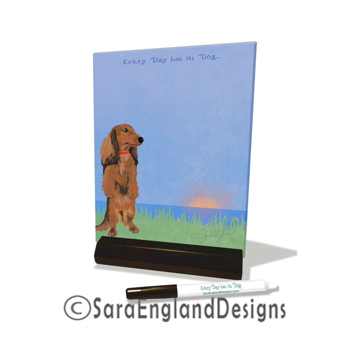 Dachshund-Long Hair - Dry Erase Tile - Two Versions - Every Day Has Its Dog - Red