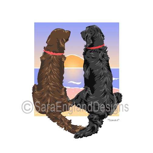 Flat Coated Retriever - Sunset (W/ No Wine) - Two Versions - Mixed