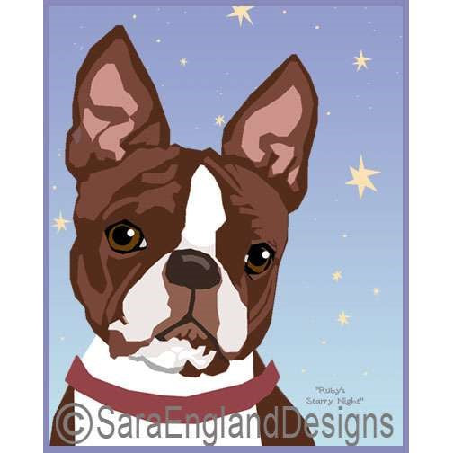 Boston Terrier - Starry Night - Two Versions - Brown