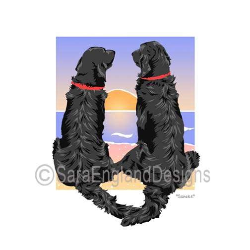 Flat Coated Retriever - Sunset (W/ No Wine) - Two Versions - Black
