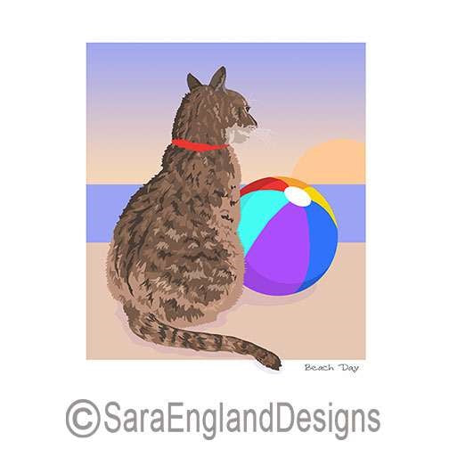 Cats - Beach Day - Two Versions - Brown