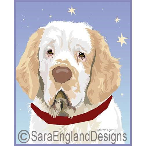 Clumber Spaniel - Starry Night - Two Versions - Head On
