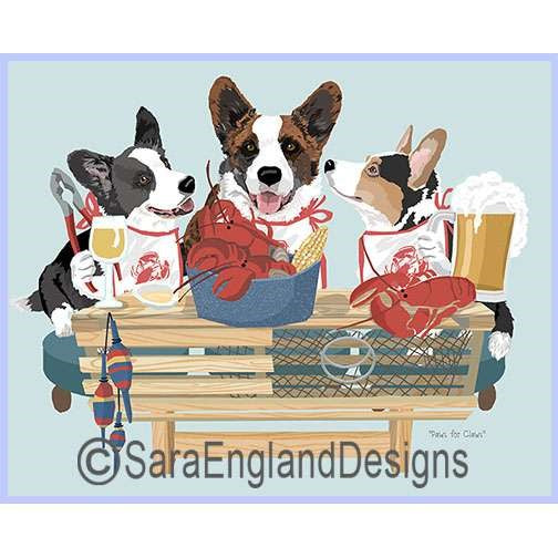 Cardigan Corgi - Lobster Feast - Two Versions - Red