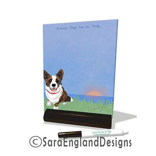 Cardigan Corgi - Dry Erase Tile - Two Versions - Every Day Has Its Dog - Red