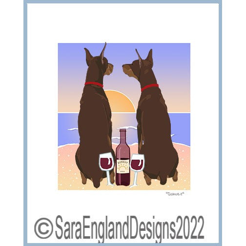 Doberman Pinscher - Sunset - Wine - Three Versions - Red