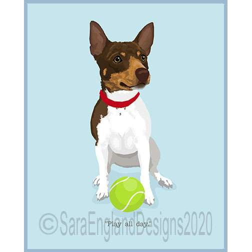 Rat Terrier - Play All Day - Two Versions - White, Chocolate & Tan